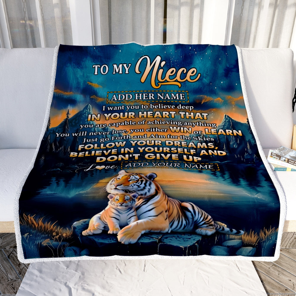 Personalized To My Niece Gifts From Aunt Uncle Blanket Don't Give Up Tiger Gifts For Niece Birthday Graduation Christmas Customized Fleece Throw Blanket | teecentury