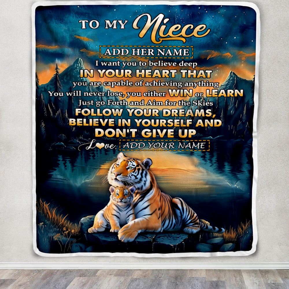 Personalized To My Niece Gifts From Aunt Uncle Blanket Don't Give Up Tiger Gifts For Niece Birthday Graduation Christmas Customized Fleece Throw Blanket | teecentury
