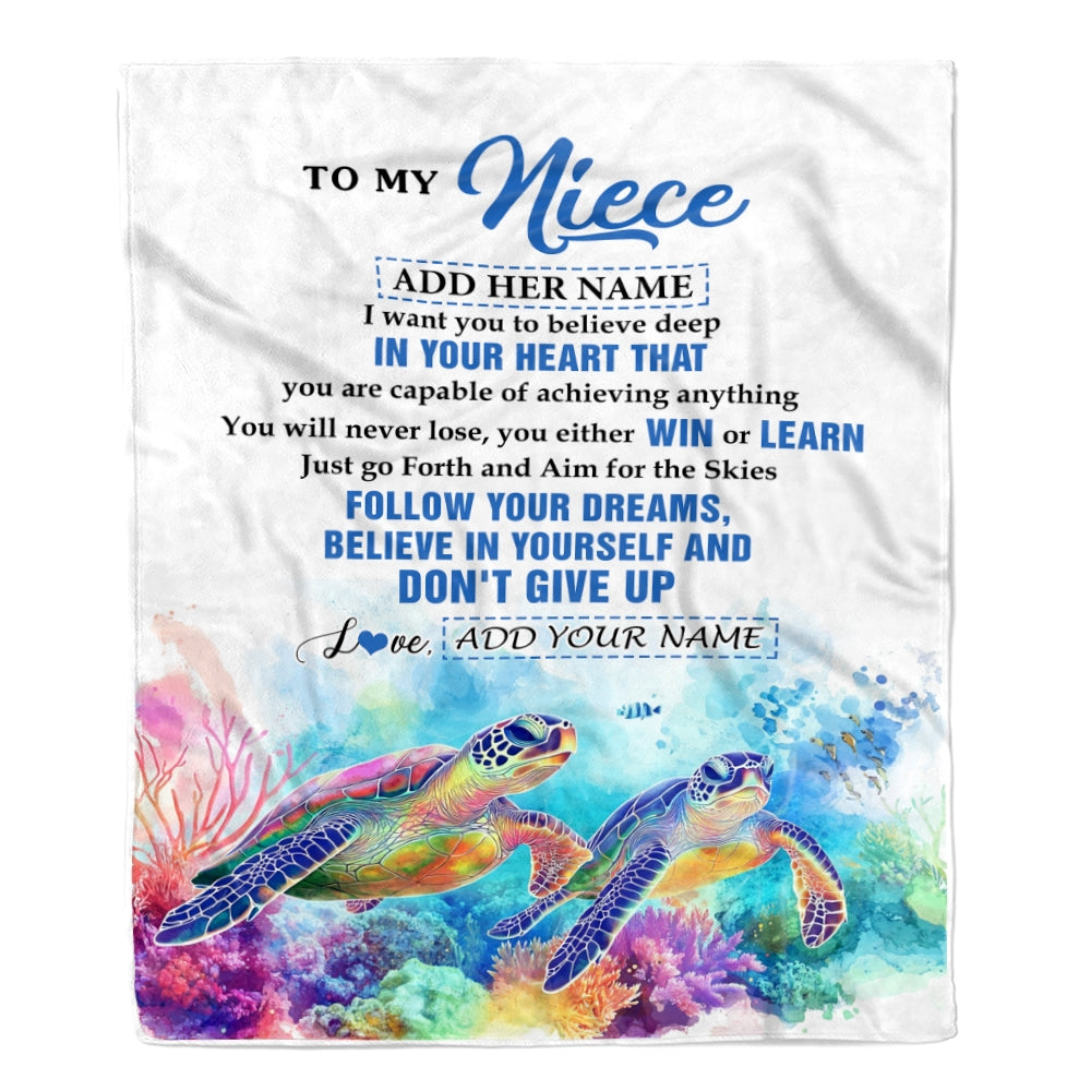 Personalized To My Niece Gifts From Aunt Uncle Blanket Don't Give Up Turtle Gifts For Niece Birthday Graduation Christmas Customized Fleece Throw Blanket | teecentury