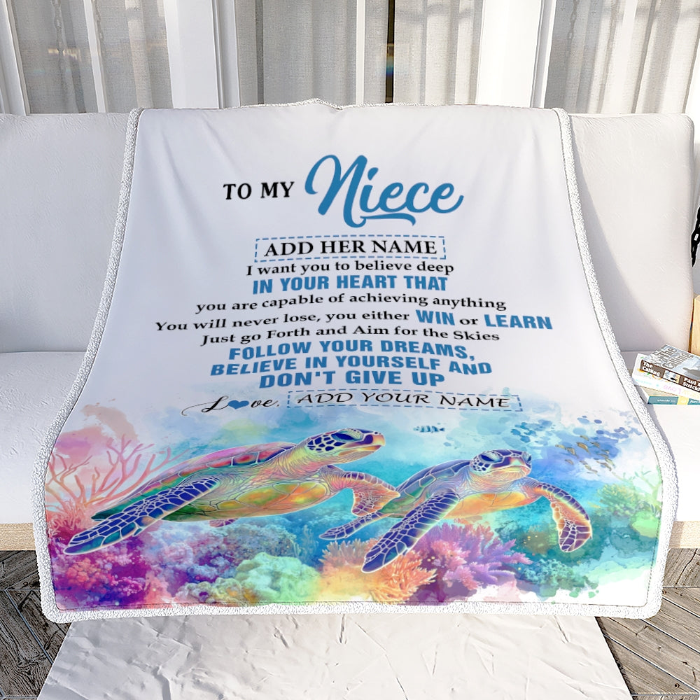 Personalized To My Niece Gifts From Aunt Uncle Blanket Don't Give Up Turtle Gifts For Niece Birthday Graduation Christmas Customized Fleece Throw Blanket | teecentury