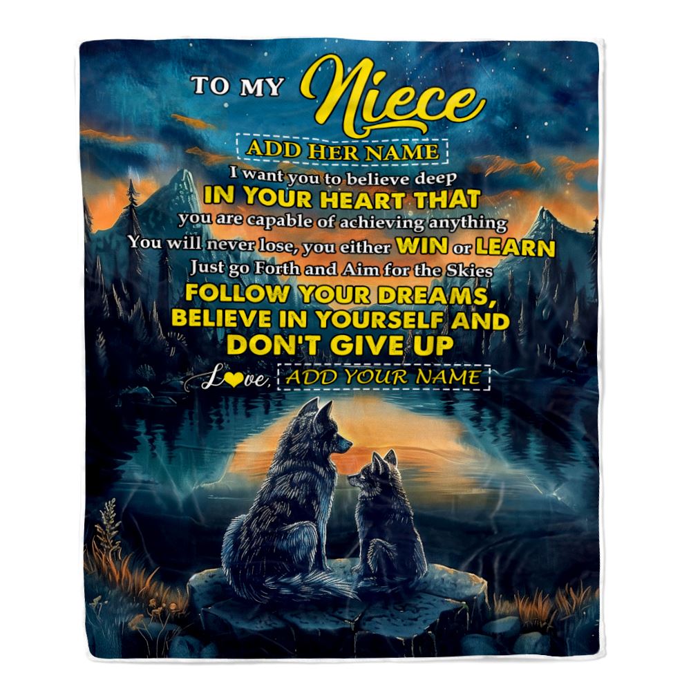 Personalized To My Niece Gifts From Aunt Uncle Blanket Don't Give Up Wolf Gifts For Niece Birthday Graduation Christmas Customized Fleece Throw Blanket | teecentury