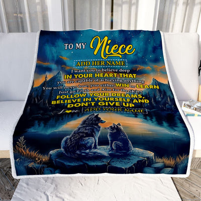 Personalized To My Niece Gifts From Aunt Uncle Blanket Don't Give Up Wolf Gifts For Niece Birthday Graduation Christmas Customized Fleece Throw Blanket | teecentury