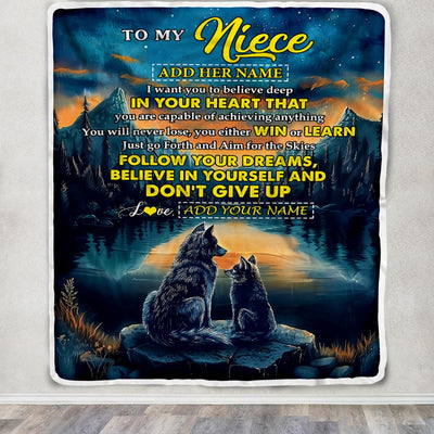 Personalized To My Niece Gifts From Aunt Uncle Blanket Don't Give Up Wolf Gifts For Niece Birthday Graduation Christmas Customized Fleece Throw Blanket | teecentury