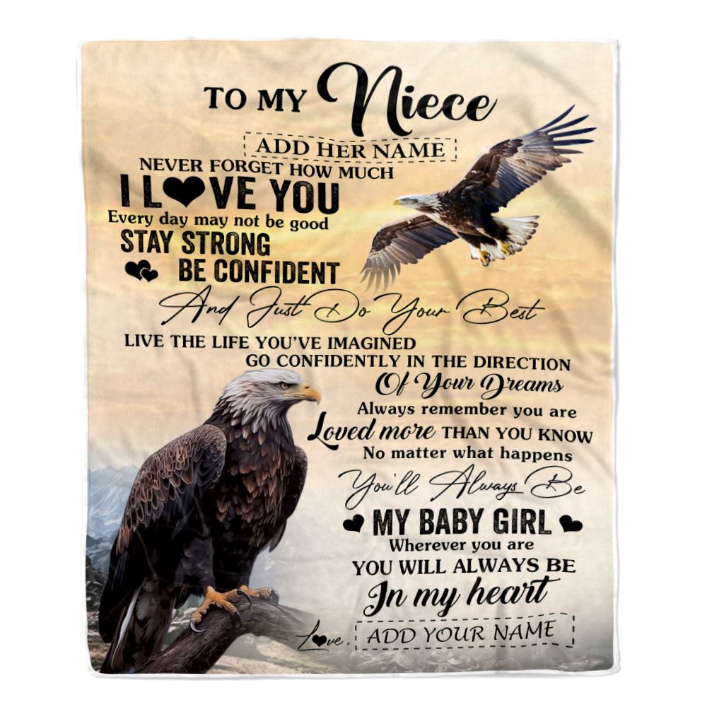 Personalized To My Niece Gifts From Aunt Uncle Blanket Eagle Never Forget How Much I Love You Niece Birthday Graduation Christmas Customized Fleece Blanket | teecentury