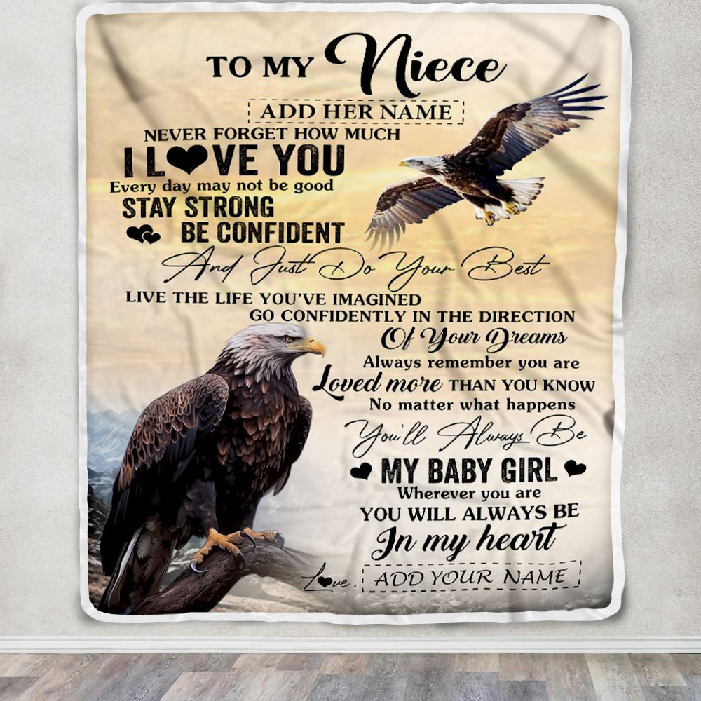 Personalized To My Niece Gifts From Aunt Uncle Blanket Eagle Never Forget How Much I Love You Niece Birthday Graduation Christmas Customized Fleece Blanket | teecentury