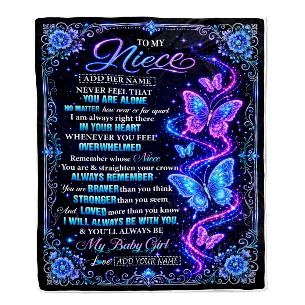 Personalized To My Niece Gifts From Aunt Uncle Blanket Galaxy Butterfly Always Remember Custom Gift For Niece Birthday Graduation Christmas Fleece Blanket | teecentury