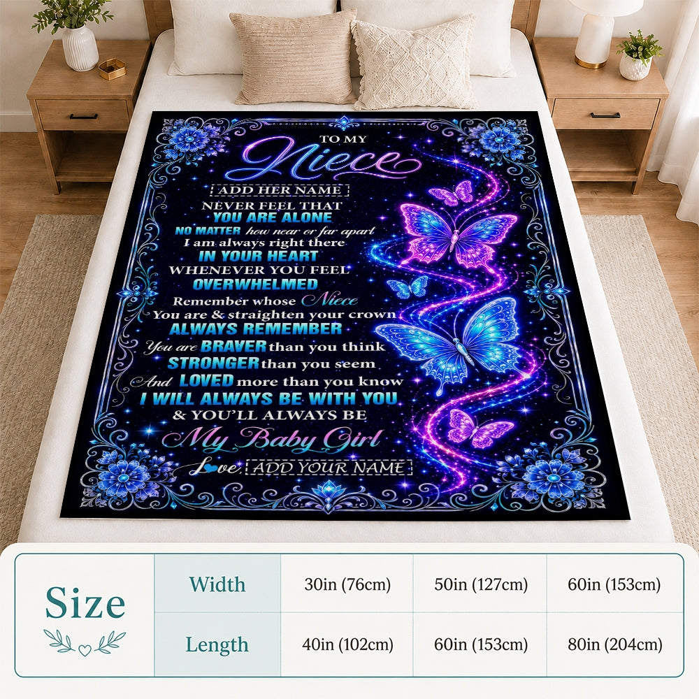 Personalized To My Niece Gifts From Aunt Uncle Blanket Galaxy Butterfly Always Remember Custom Gift For Niece Birthday Graduation Christmas Fleece Blanket | teecentury