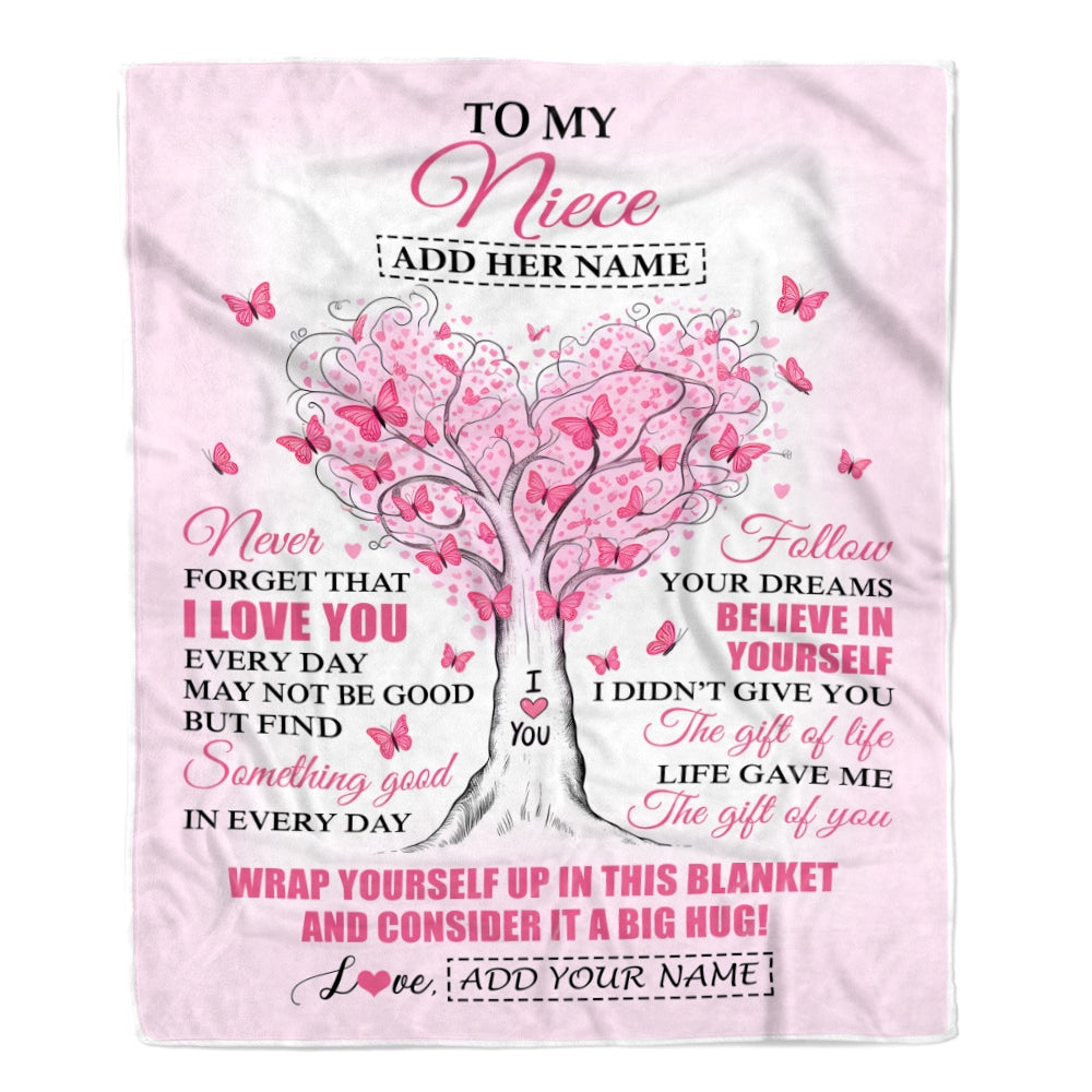 Personalized To My Niece Gifts From Aunt Uncle Blanket Heart Tree Butterfly Believe In Yourself Birthday Gifts For Niece Graduation Christmas Fleece Blanket | teecentury