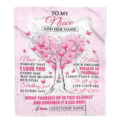 Personalized To My Niece Gifts From Aunt Uncle Blanket Heart Tree Butterfly Believe In Yourself Birthday Gifts For Niece Graduation Christmas Fleece Blanket | teecentury