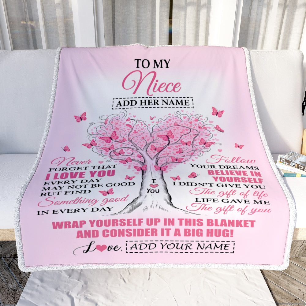 Personalized To My Niece Gifts From Aunt Uncle Blanket Heart Tree Butterfly Believe In Yourself Birthday Gifts For Niece Graduation Christmas Fleece Blanket | teecentury