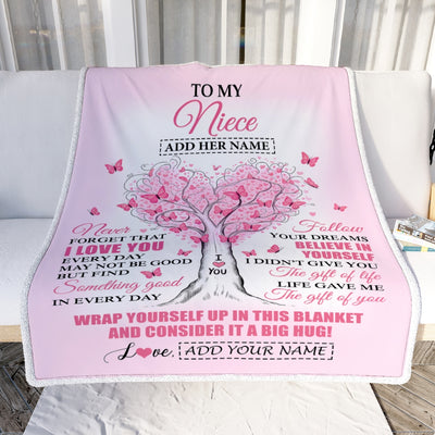 Personalized To My Niece Gifts From Aunt Uncle Blanket Heart Tree Butterfly Believe In Yourself Birthday Gifts For Niece Graduation Christmas Fleece Blanket | teecentury