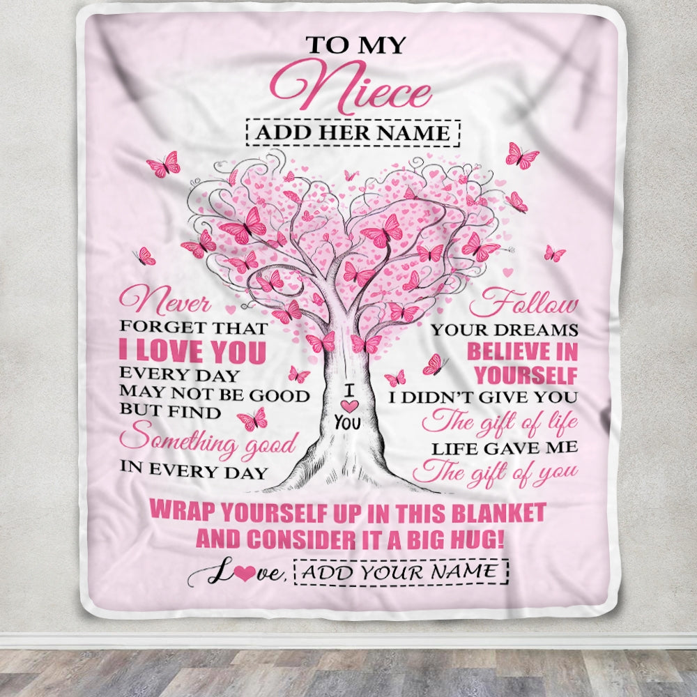 Personalized To My Niece Gifts From Aunt Uncle Blanket Heart Tree Butterfly Believe In Yourself Birthday Gifts For Niece Graduation Christmas Fleece Blanket | teecentury