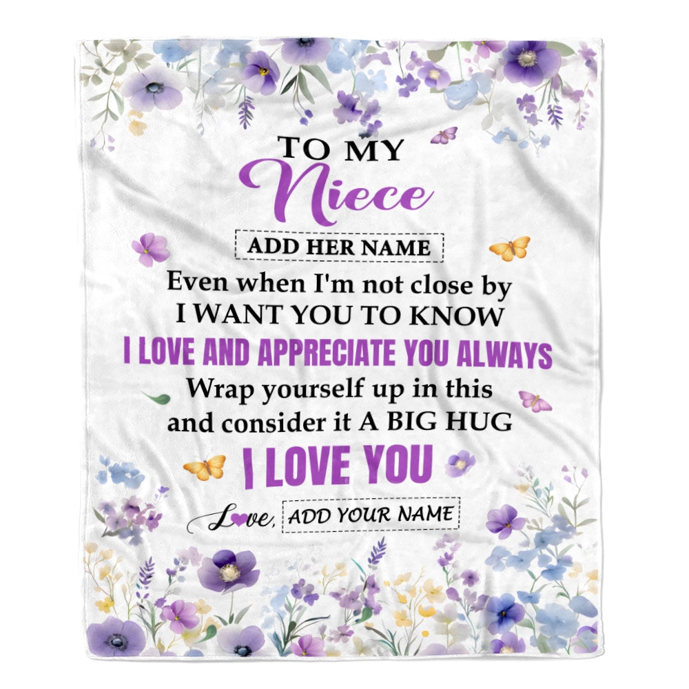 Personalized To My Niece Gifts From Aunt Uncle Blanket I Love You Purple Floral Birthday Gift Idea For Niece Gifts Christmas Customized Fleece Throw Blanket | teecentury