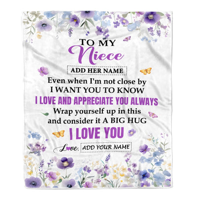 Personalized To My Niece Gifts From Aunt Uncle Blanket I Love You Purple Floral Birthday Gift Idea For Niece Gifts Christmas Customized Fleece Throw Blanket | teecentury