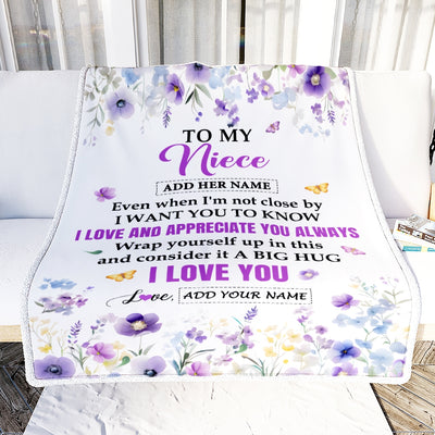 Personalized To My Niece Gifts From Aunt Uncle Blanket I Love You Purple Floral Birthday Gift Idea For Niece Gifts Christmas Customized Fleece Throw Blanket | teecentury
