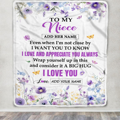 Personalized To My Niece Gifts From Aunt Uncle Blanket I Love You Purple Floral Birthday Gift Idea For Niece Gifts Christmas Customized Fleece Throw Blanket | teecentury