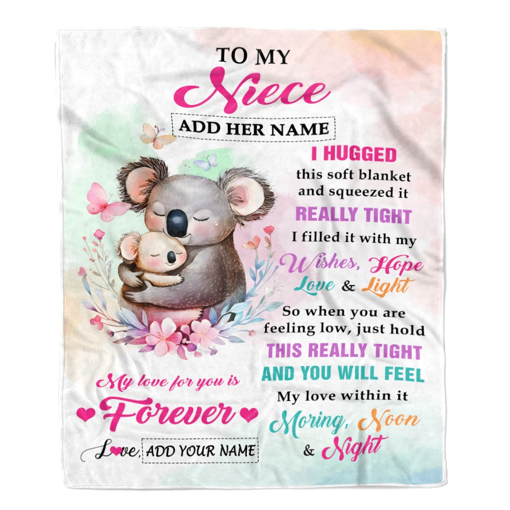 Personalized To My Niece Gifts From Aunt Uncle Blanket Koala Letter I Hugged This Gifts For Niece Birthday Graduation Christmas Customized Fleece Blanket | teecentury