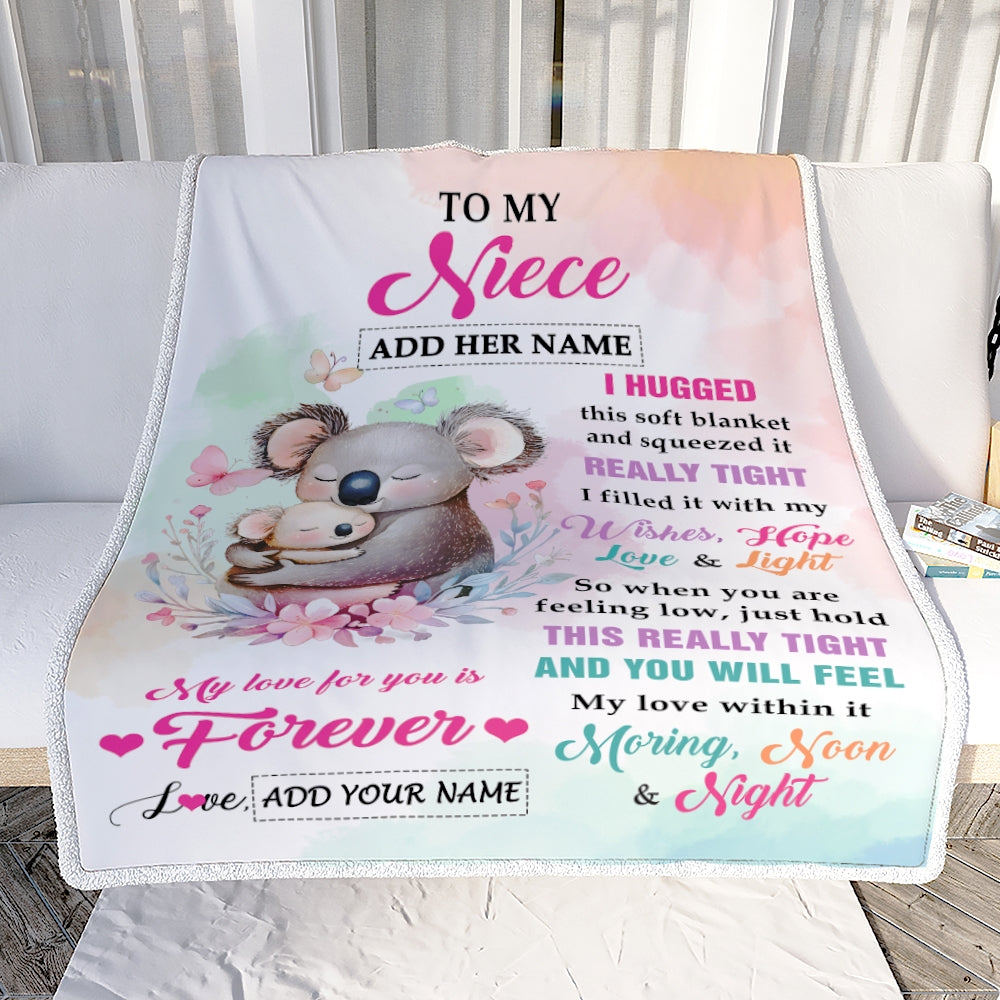 Personalized To My Niece Gifts From Aunt Uncle Blanket Koala Letter I Hugged This Gifts For Niece Birthday Graduation Christmas Customized Fleece Blanket | teecentury