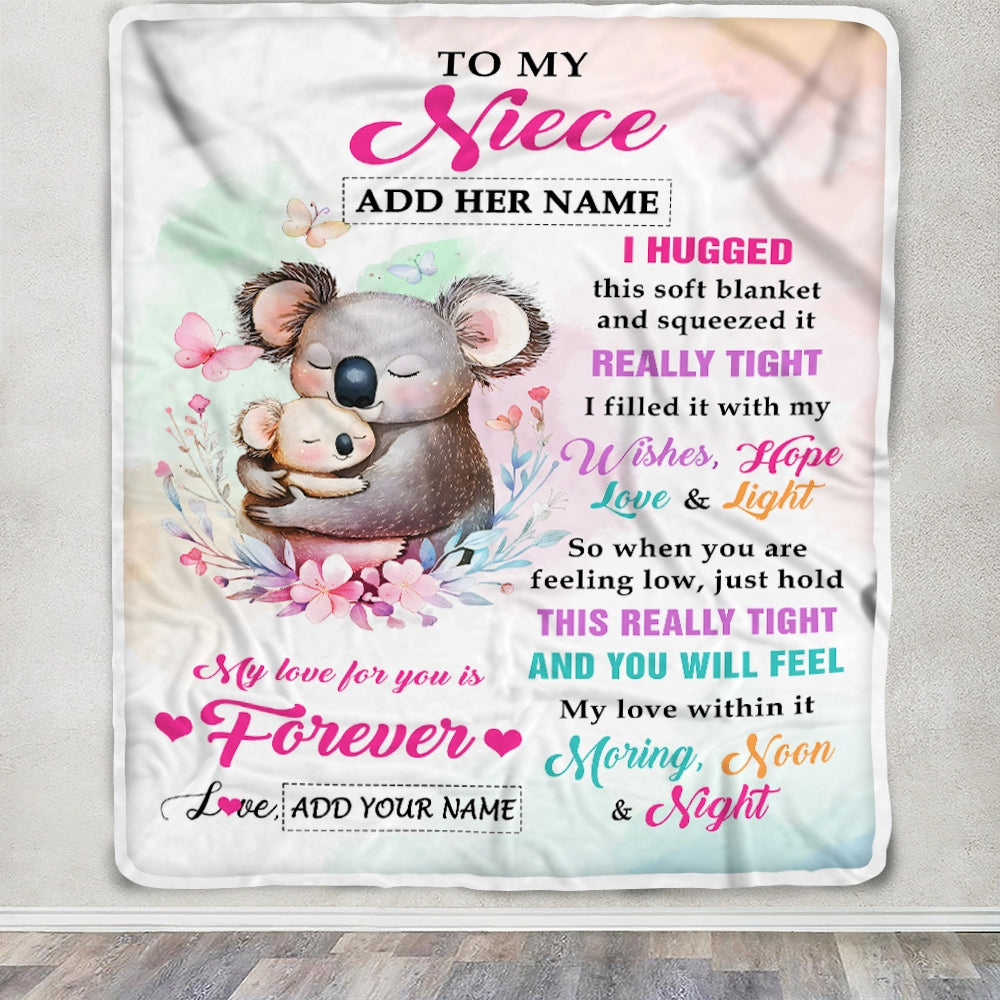 Personalized To My Niece Gifts From Aunt Uncle Blanket Koala Letter I Hugged This Gifts For Niece Birthday Graduation Christmas Customized Fleece Blanket | teecentury