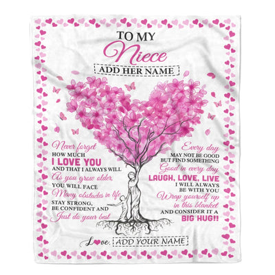 Personalized To My Niece Gifts From Aunt Uncle Blanket Pink Heart Tree I Love You Custom Birthday Gifts For Niece Graduation Christmas Fleece Blanket | teecentury