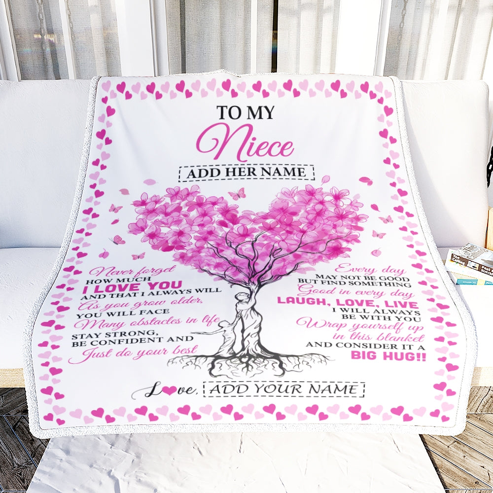 Personalized To My Niece Gifts From Aunt Uncle Blanket Pink Heart Tree I Love You Custom Birthday Gifts For Niece Graduation Christmas Fleece Blanket | teecentury
