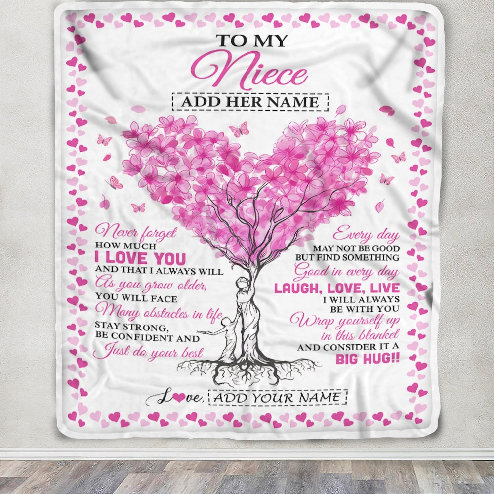 Personalized To My Niece Gifts From Aunt Uncle Blanket Pink Heart Tree I Love You Custom Birthday Gifts For Niece Graduation Christmas Fleece Blanket | teecentury