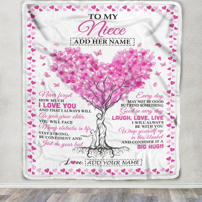 Personalized To My Niece Gifts From Aunt Uncle Blanket Pink Heart Tree I Love You Custom Birthday Gifts For Niece Graduation Christmas Fleece Blanket | teecentury