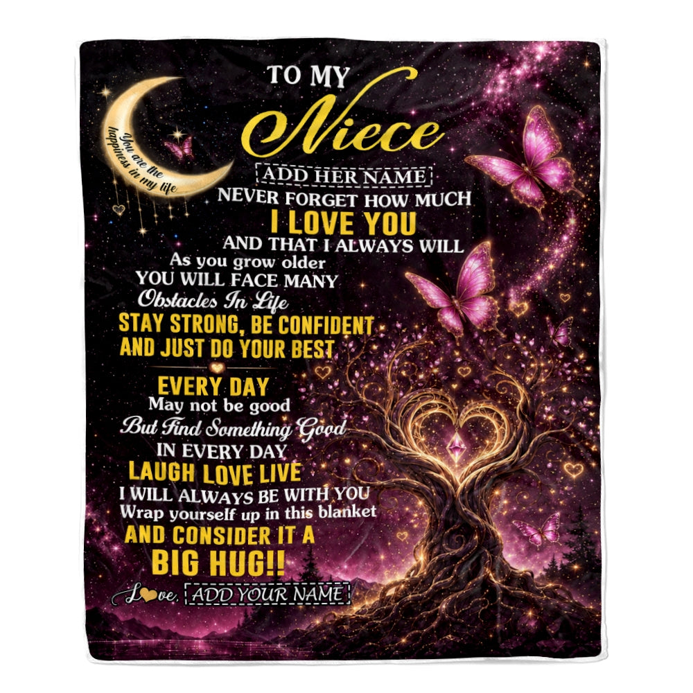 Personalized To My Niece Gifts From Aunt Uncle Blanket Purple Galaxy Butterfly Moon Birthday Gifts For Niece Graduation Christmas Custom Fleece Throw Blanket | teecentury