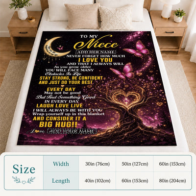 Personalized To My Niece Gifts From Aunt Uncle Blanket Purple Galaxy Butterfly Moon Birthday Gifts For Niece Graduation Christmas Custom Fleece Throw Blanket | teecentury