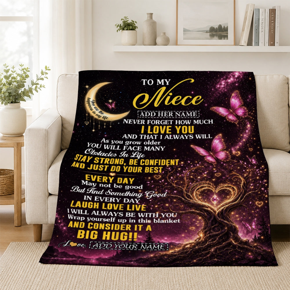 Personalized To My Niece Gifts From Aunt Uncle Blanket Purple Galaxy Butterfly Moon Birthday Gifts For Niece Graduation Christmas Custom Fleece Throw Blanket | teecentury