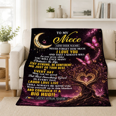 Personalized To My Niece Gifts From Aunt Uncle Blanket Purple Galaxy Butterfly Moon Birthday Gifts For Niece Graduation Christmas Custom Fleece Throw Blanket | teecentury