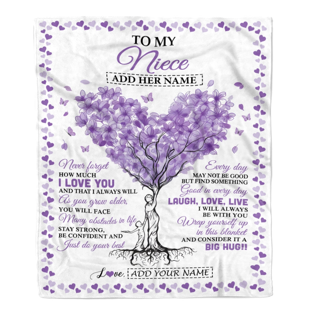 Personalized To My Niece Gifts From Aunt Uncle Blanket Purple Heart Tree I Love You Custom Birthday Gifts For Niece Graduation Christmas Fleece Blanket | teecentury