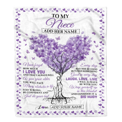 Personalized To My Niece Gifts From Aunt Uncle Blanket Purple Heart Tree I Love You Custom Birthday Gifts For Niece Graduation Christmas Fleece Blanket | teecentury