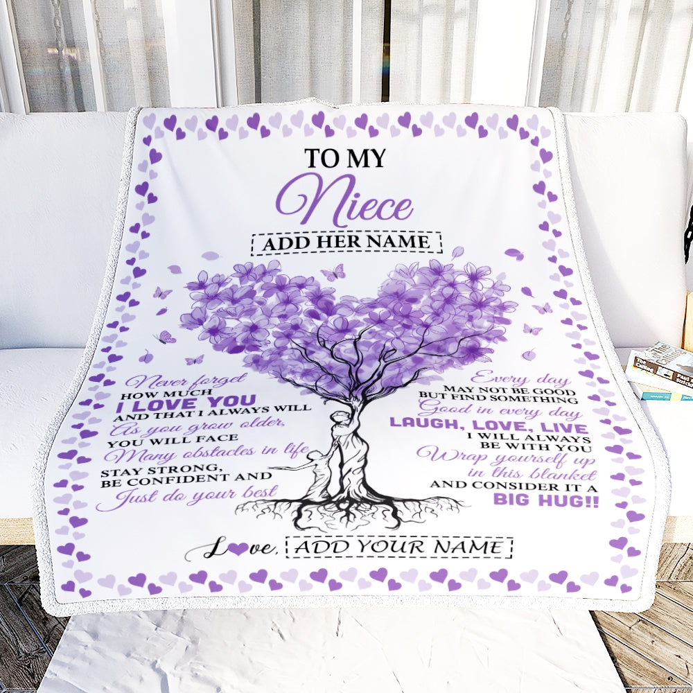 Personalized To My Niece Gifts From Aunt Uncle Blanket Purple Heart Tree I Love You Custom Birthday Gifts For Niece Graduation Christmas Fleece Blanket | teecentury