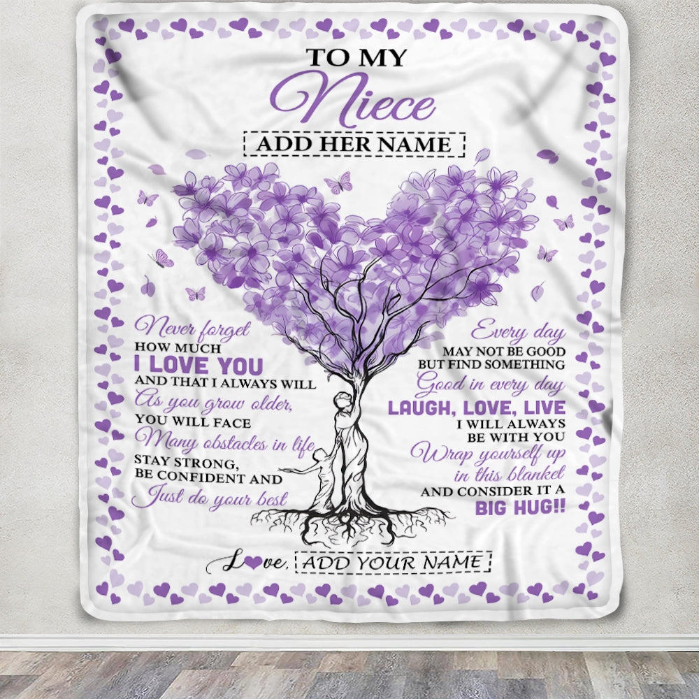 Personalized To My Niece Gifts From Aunt Uncle Blanket Purple Heart Tree I Love You Custom Birthday Gifts For Niece Graduation Christmas Fleece Blanket | teecentury
