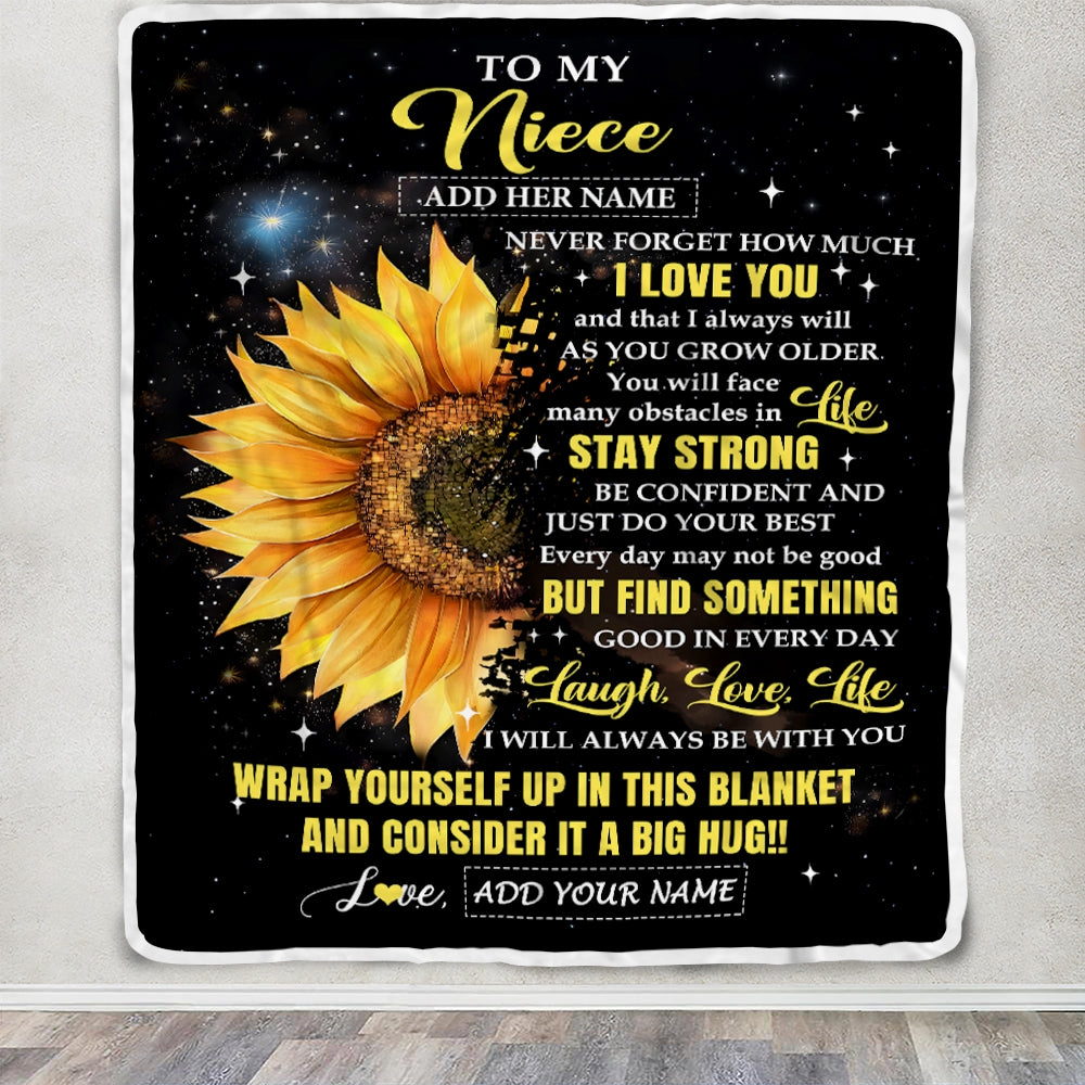 Personalized To My Niece Gifts From Aunt Uncle Blanket Purple Wood How Much I Love You Custom Niece Birthday Gifts Graduation Christmas Fleece Throw Blanket | teecentury