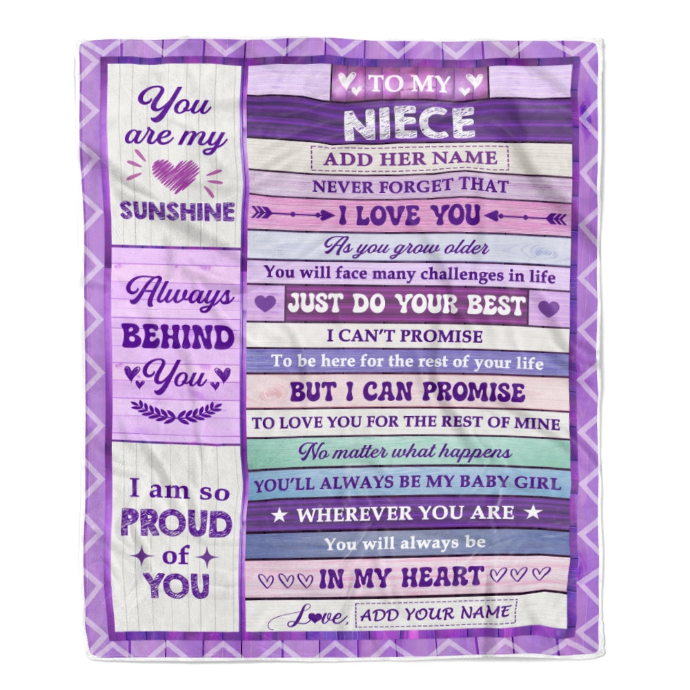 Personalized To My Niece Gifts From Aunt Uncle Blanket Purple Wood Sunshine In My Heart Custom Gift For Niece Birthday Graduation Christmas Fleece Blanket | teecentury