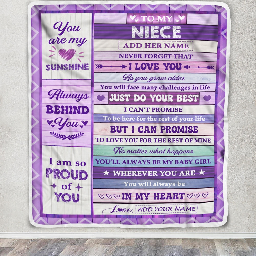 Personalized To My Niece Gifts From Aunt Uncle Blanket Purple Wood Sunshine In My Heart Custom Gift For Niece Birthday Graduation Christmas Fleece Blanket | teecentury