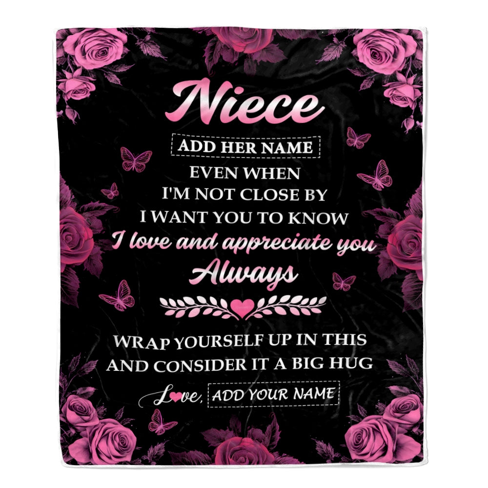 Personalized To My Niece Gifts From Aunt Uncle Blanket Rose Floral It A Big Hug Birthday Gift Idea For Niece Gifts Christmas Customized Fleece Throw Blanket | teecentury