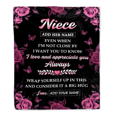 Personalized To My Niece Gifts From Aunt Uncle Blanket Rose Floral It A Big Hug Birthday Gift Idea For Niece Gifts Christmas Customized Fleece Throw Blanket | teecentury