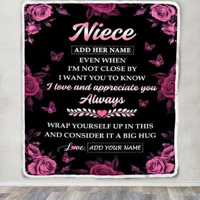 Personalized To My Niece Gifts From Aunt Uncle Blanket Rose Floral It A Big Hug Birthday Gift Idea For Niece Gifts Christmas Customized Fleece Throw Blanket | teecentury