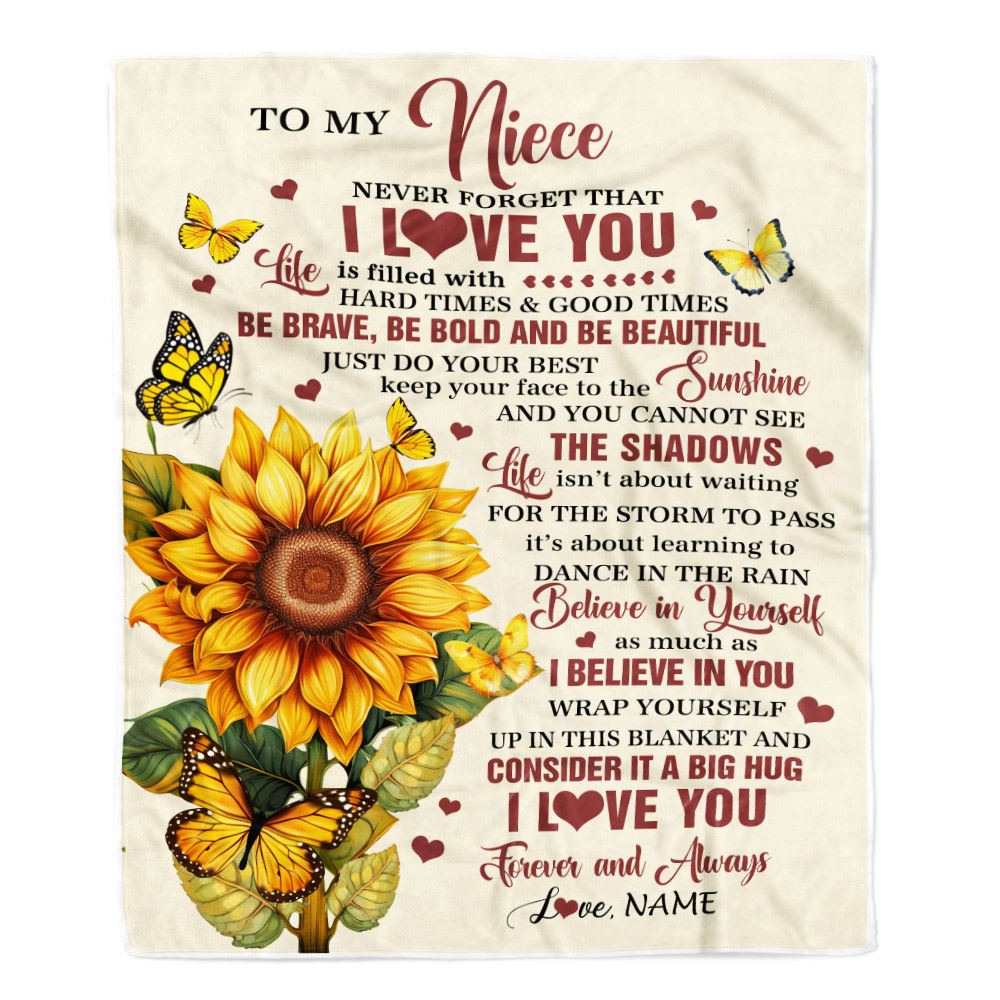 Personalized To My Niece Gifts From Aunt Uncle Blanket Sunflower I Love You Birthday Gifts For Niece School Graduation Christmas Customized Fleece Blanket | teecentury