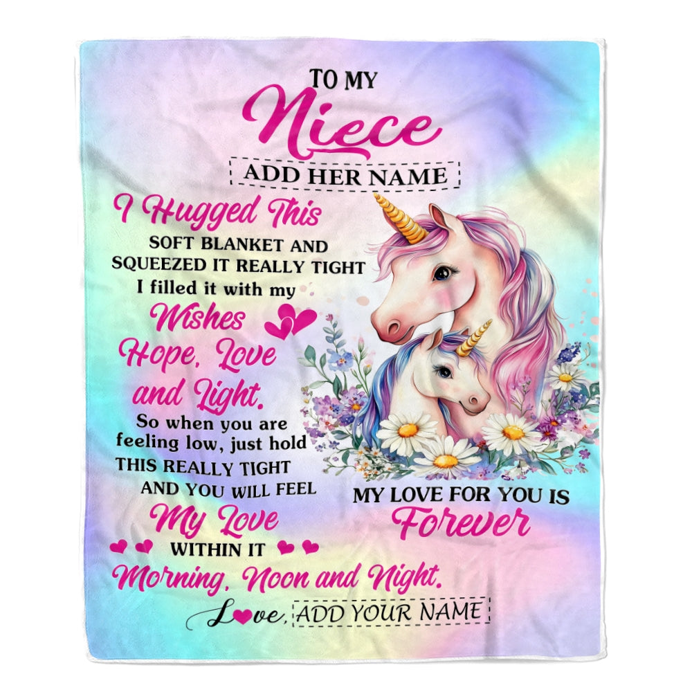 Personalized To My Niece Gifts From Aunt Uncle Blanket Unicorn Letter I Hugged This Gifts For Niece Birthday Graduation Christmas Customized Fleece Blanket | teecentury