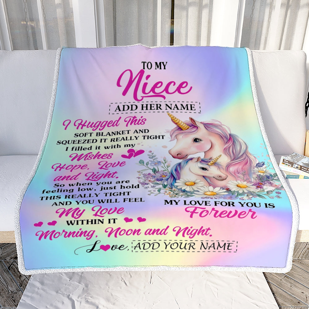 Personalized To My Niece Gifts From Aunt Uncle Blanket Unicorn Letter I Hugged This Gifts For Niece Birthday Graduation Christmas Customized Fleece Blanket | teecentury