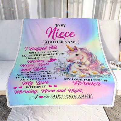 Personalized To My Niece Gifts From Aunt Uncle Blanket Unicorn Letter I Hugged This Gifts For Niece Birthday Graduation Christmas Customized Fleece Blanket | teecentury