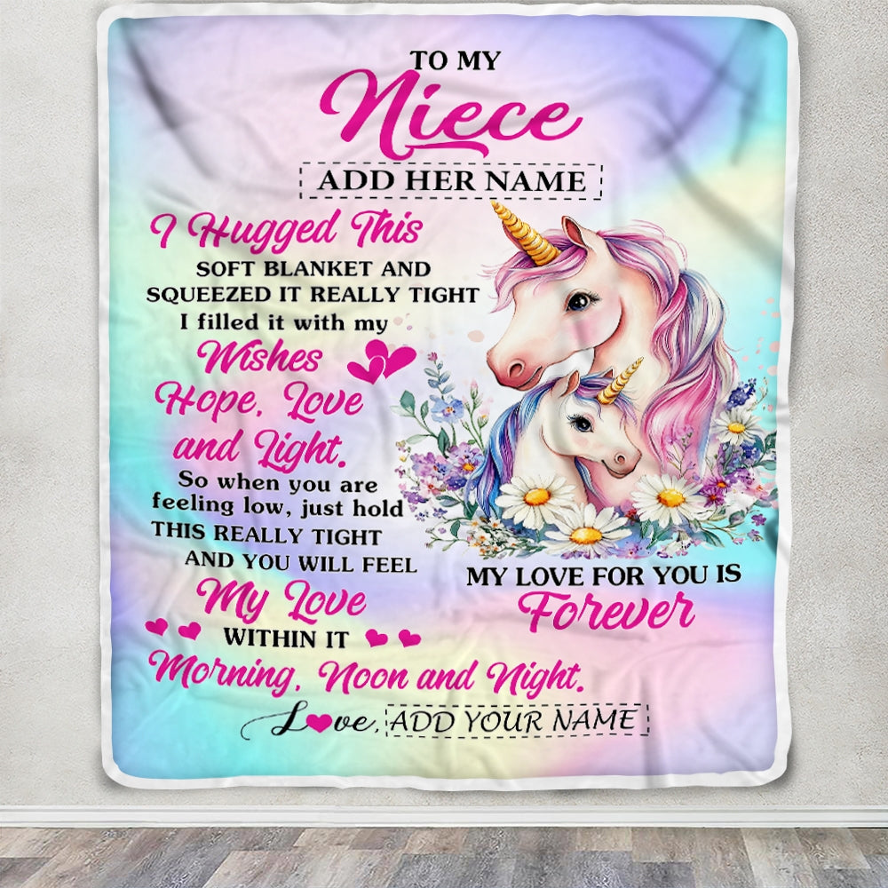 Personalized To My Niece Gifts From Aunt Uncle Blanket Unicorn Letter I Hugged This Gifts For Niece Birthday Graduation Christmas Customized Fleece Blanket | teecentury