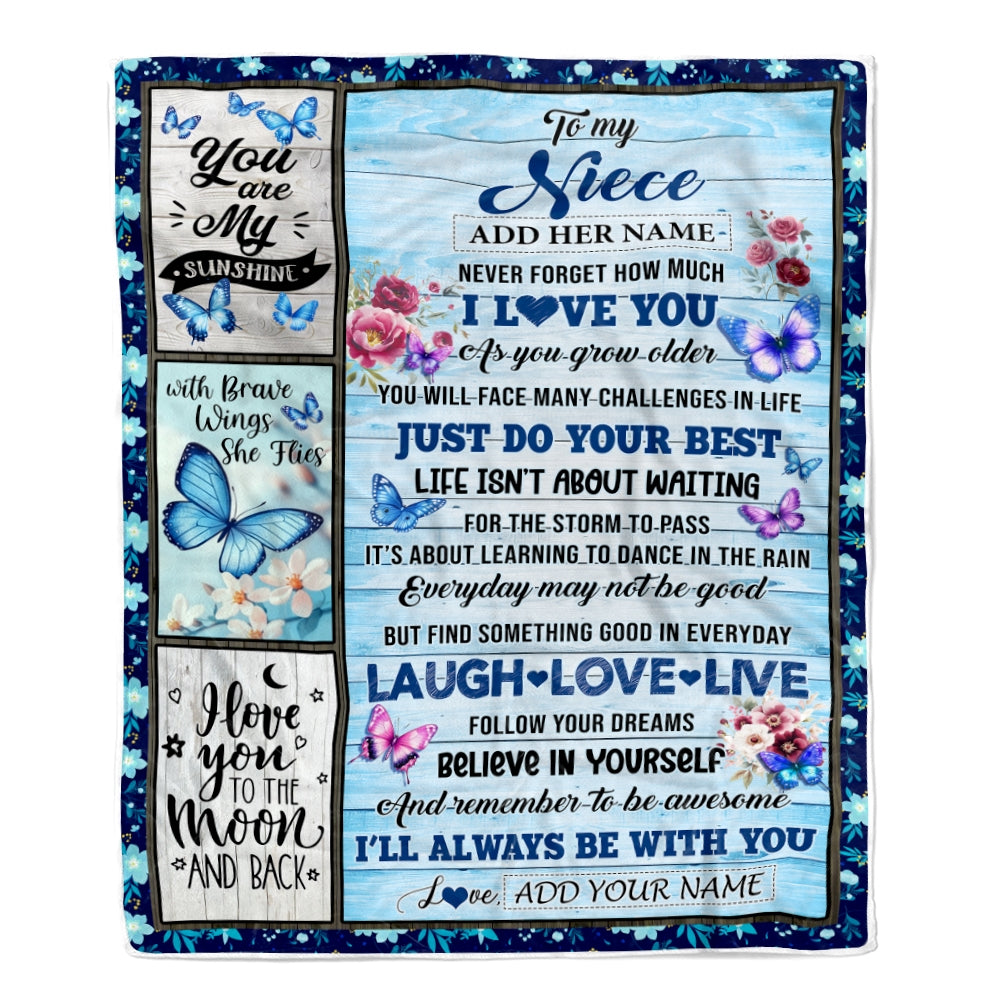 Personalized To My Niece Gifts From Aunt Uncle Blanket Wood Butterfly Believe In Yourself Custom Niece Birthday Gifts Graduation Christmas Fleece Blanket | teecentury