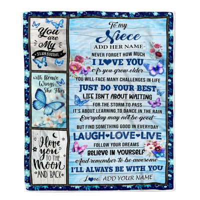 Personalized To My Niece Gifts From Aunt Uncle Blanket Wood Butterfly Believe In Yourself Custom Niece Birthday Gifts Graduation Christmas Fleece Blanket | teecentury