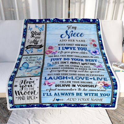 Personalized To My Niece Gifts From Aunt Uncle Blanket Wood Butterfly Believe In Yourself Custom Niece Birthday Gifts Graduation Christmas Fleece Blanket | teecentury