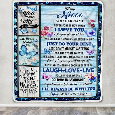 Personalized To My Niece Gifts From Aunt Uncle Blanket Wood Butterfly Believe In Yourself Custom Niece Birthday Gifts Graduation Christmas Fleece Blanket | teecentury